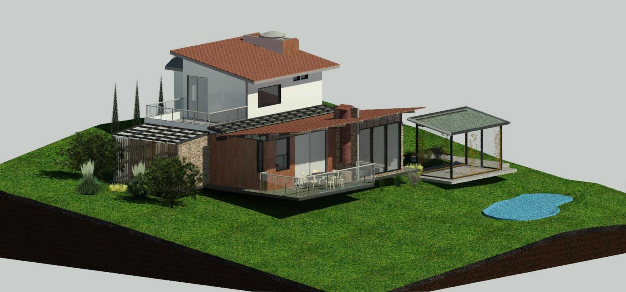 Vue aérienne 3D de la cabaña rurale à Duitama