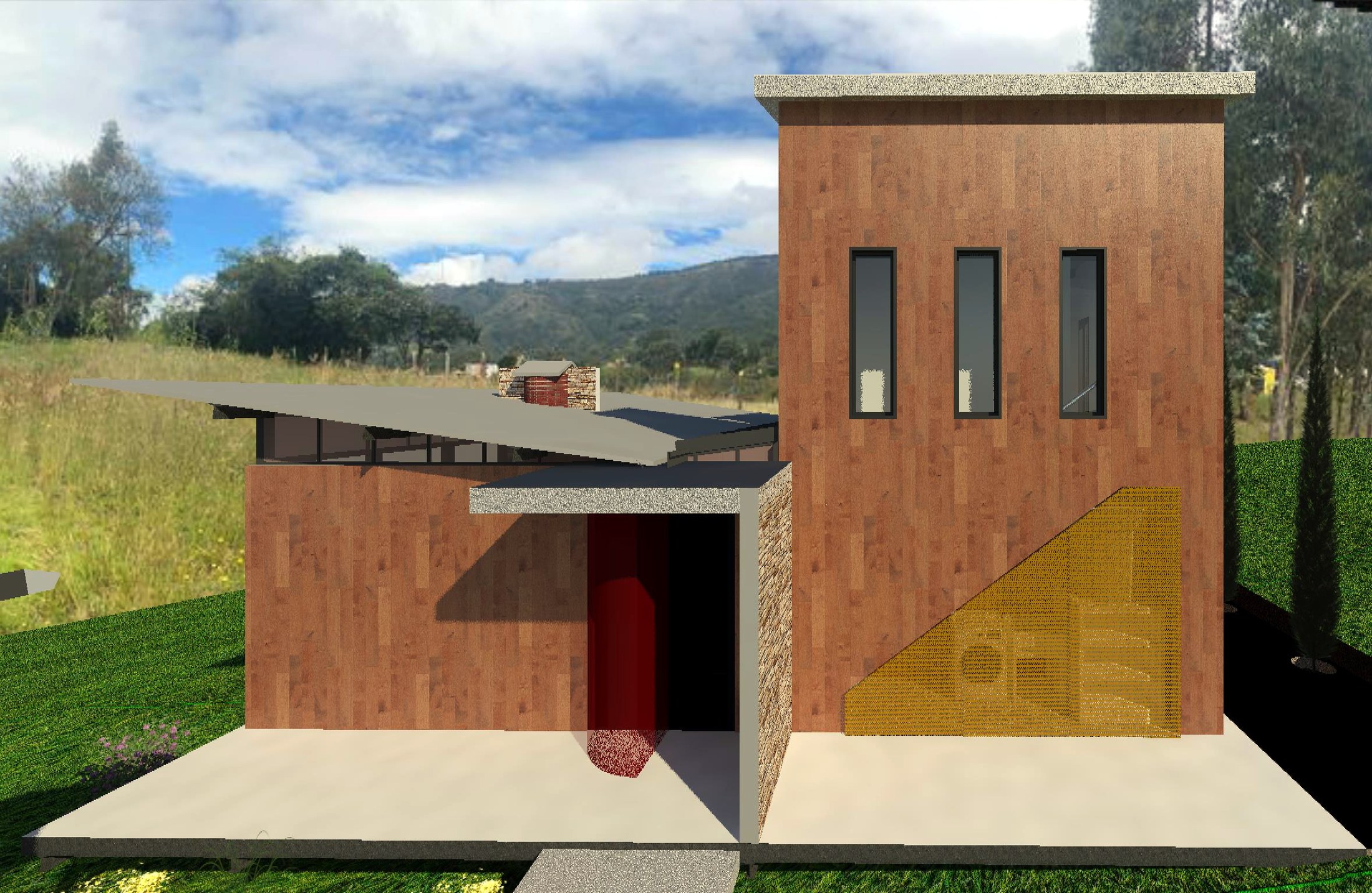 Duitama rural cabin access facade render