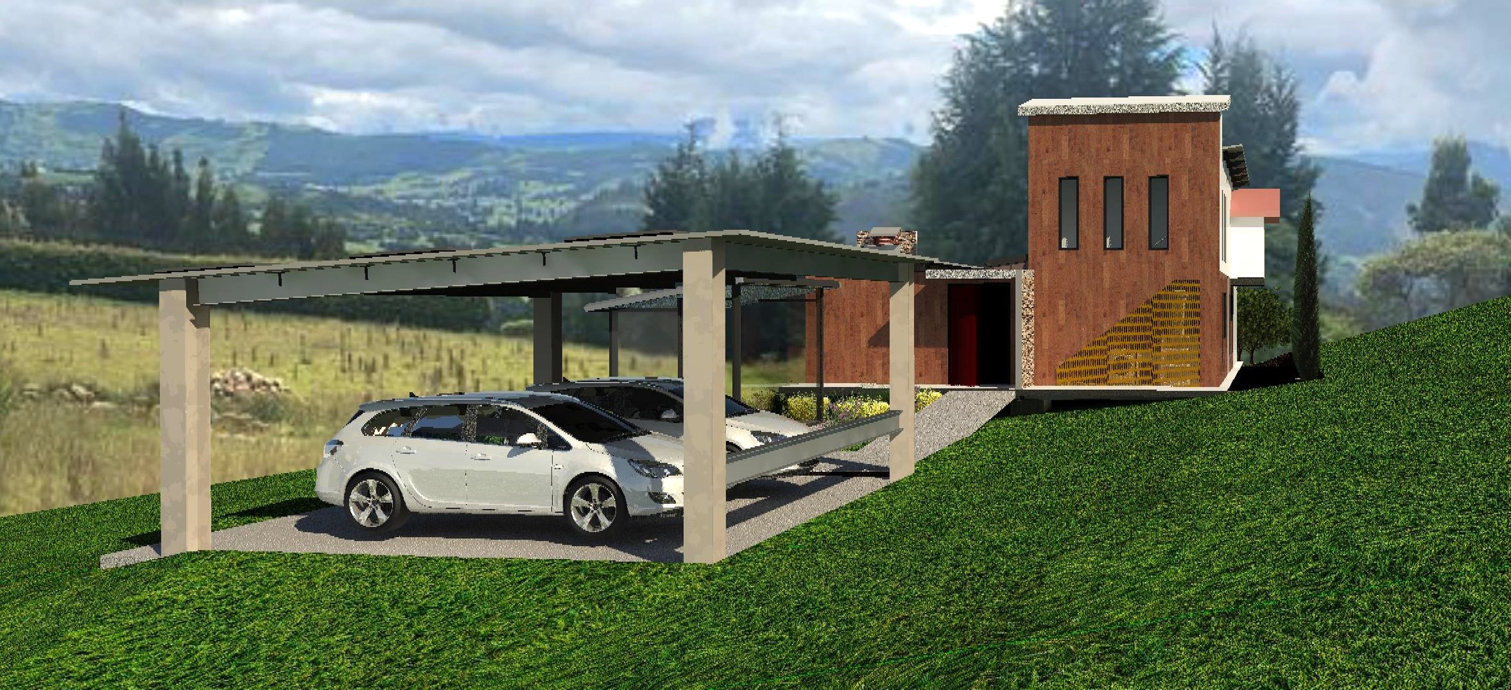 Duitama rural cabin parking and access render