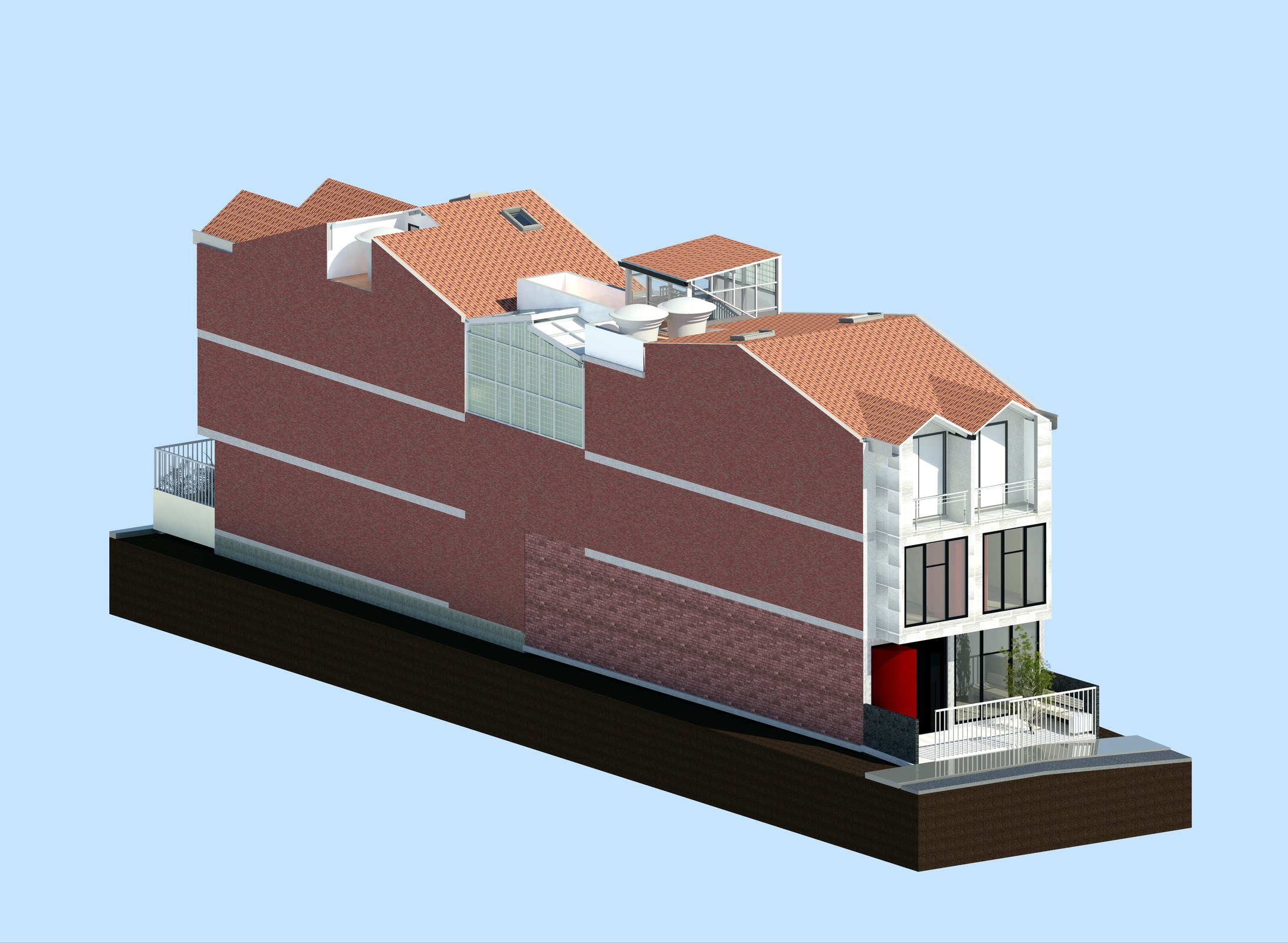 Estudio axonométrico de fachada para ampliación de Casa de la Misericordia