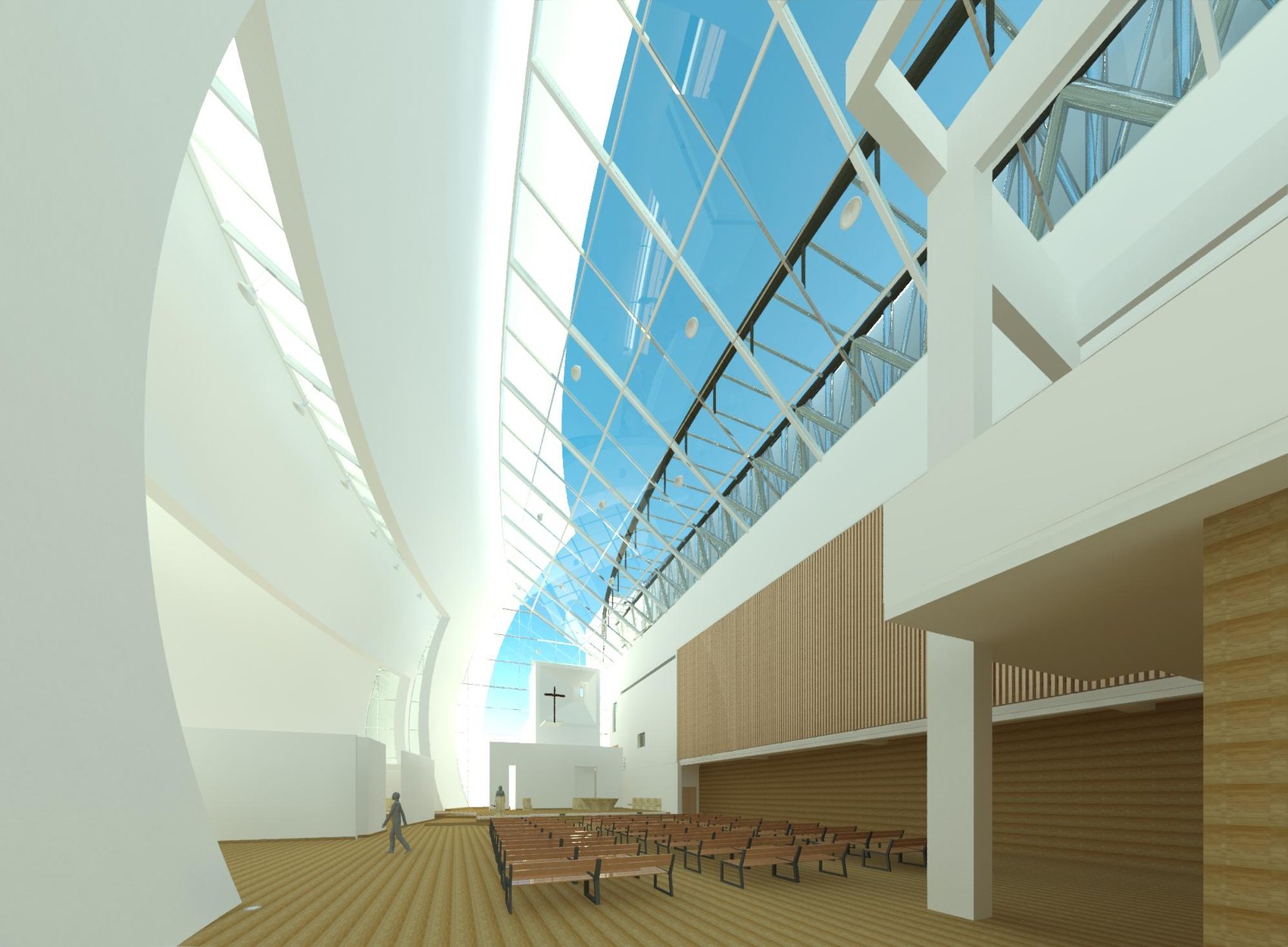 Rendu intérieur de la nef centrale de l'église