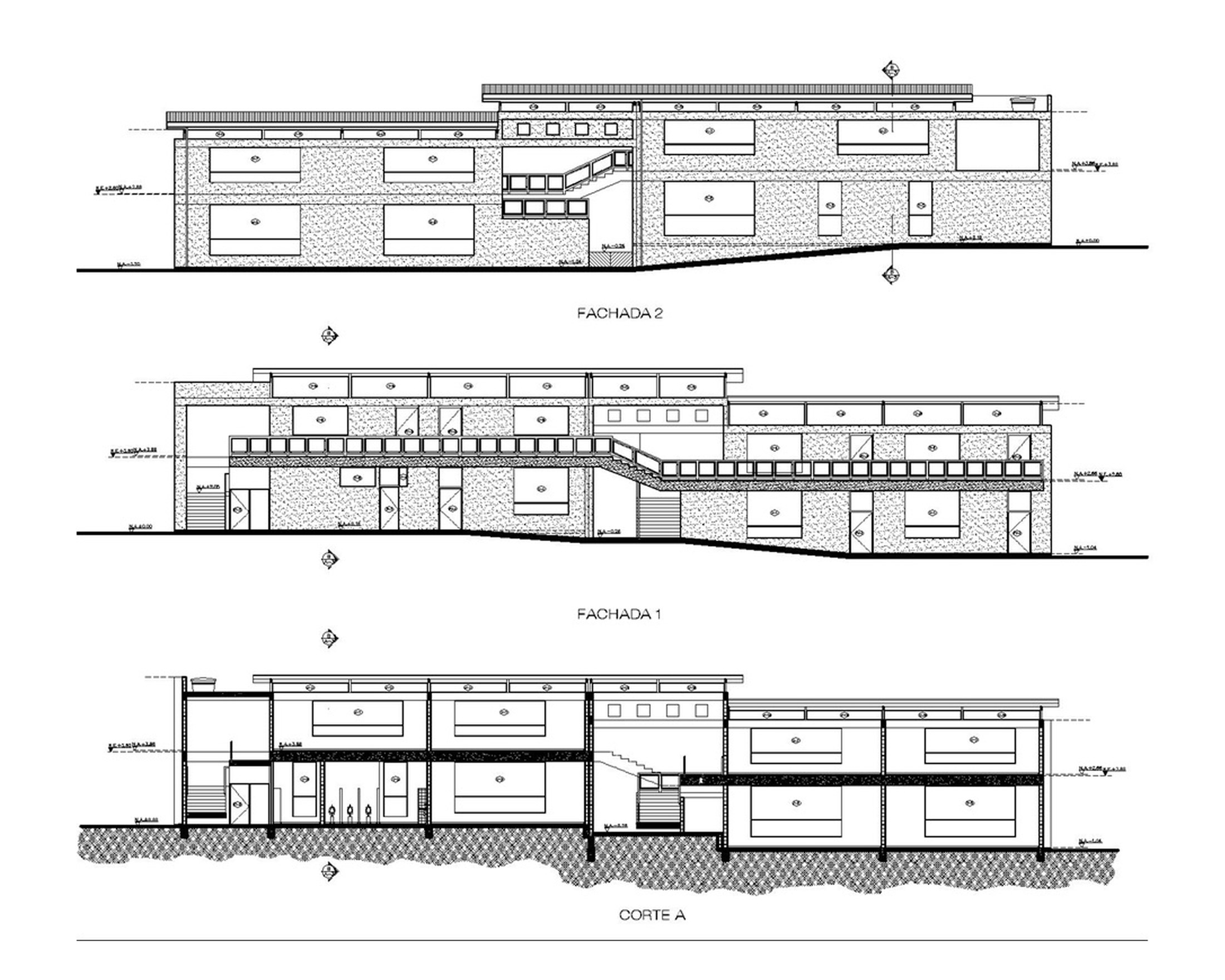 School building facades and sections reviewed for Disproyectos LTDA