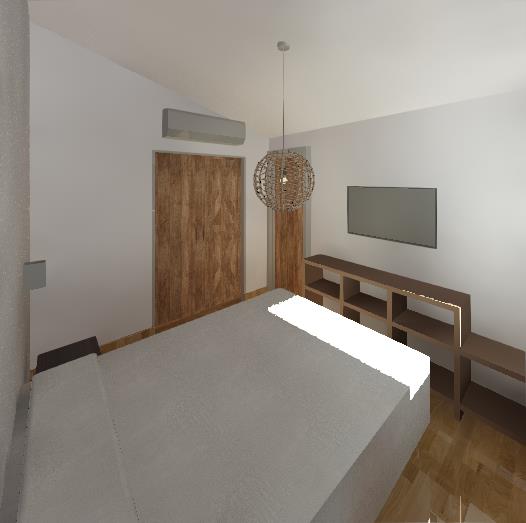 Chambre rénovée avec rangements intégrés