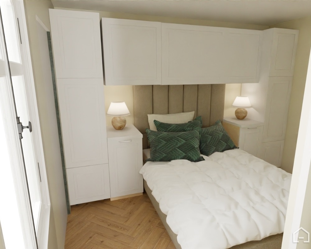 Coin nuit du studio Vanves avec rangements intégrés