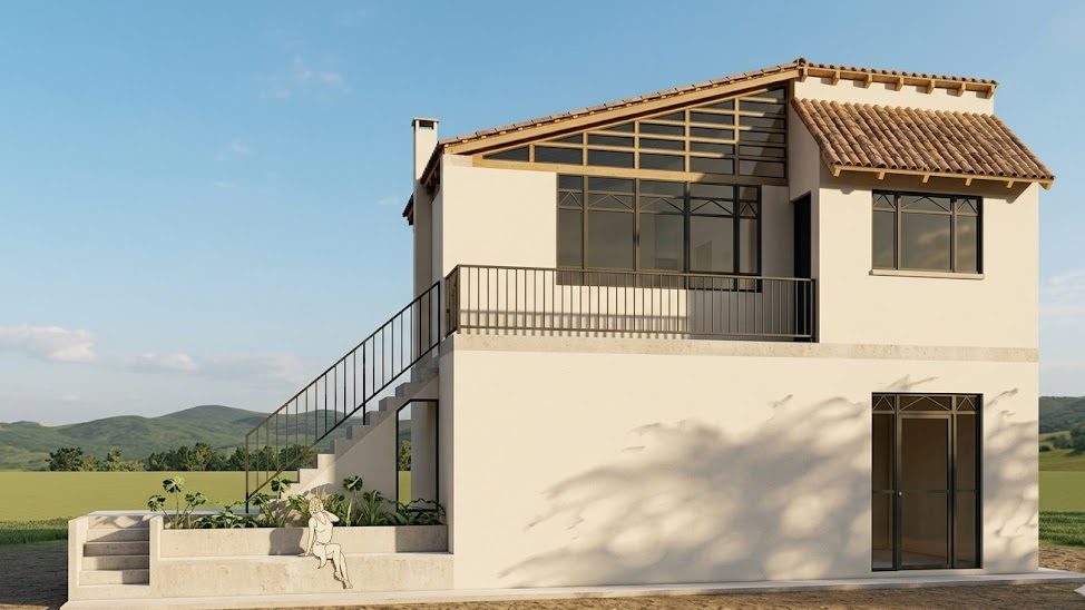 Casa Enrique Infante rural house extension concept render